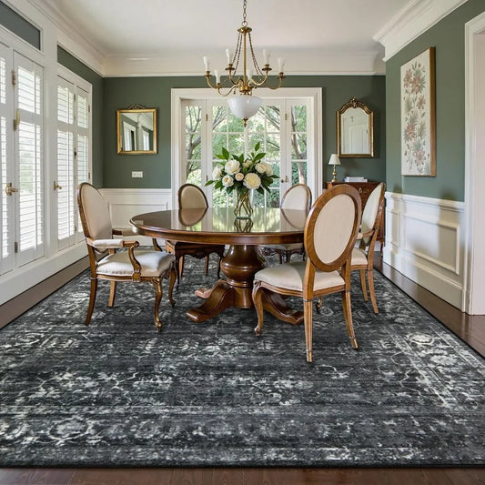 Area Rugs 9x12 - Distressed, Non Slip Low Pile Carpet