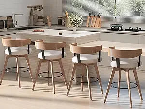 Modern Swivel Bar Stools, Set of 4, 26" Upholstered Counter Height with Footrest