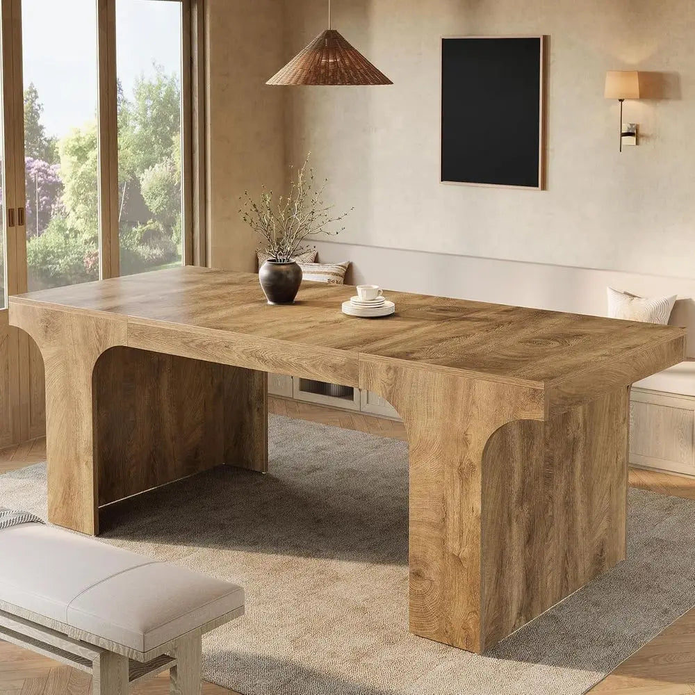 Rectangular Dining Table for 6-8, Wooden Table with Arched Design,
