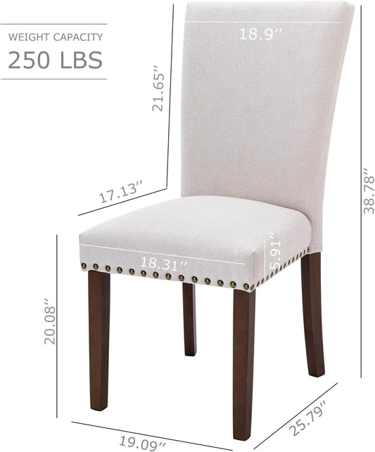 Set of 4 Upholstered Dining Chairs Parsons Style, Linen Beige, with High Back