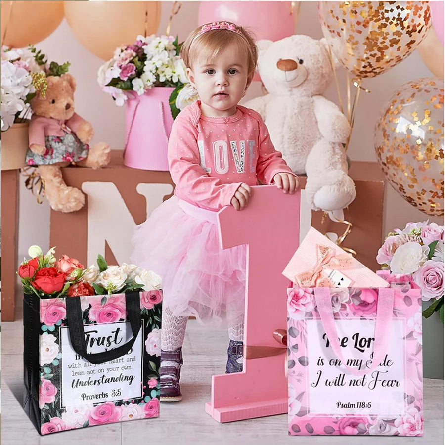 32 Pcs Bible Verse Flower Gift Bags with Handles -Reusable