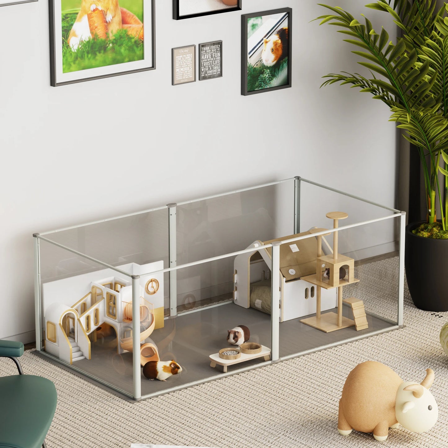Thick Acrylic Pet Playpen - Multi-functional with Waterproof Pad , Secure Locks and Anti-Slip Base