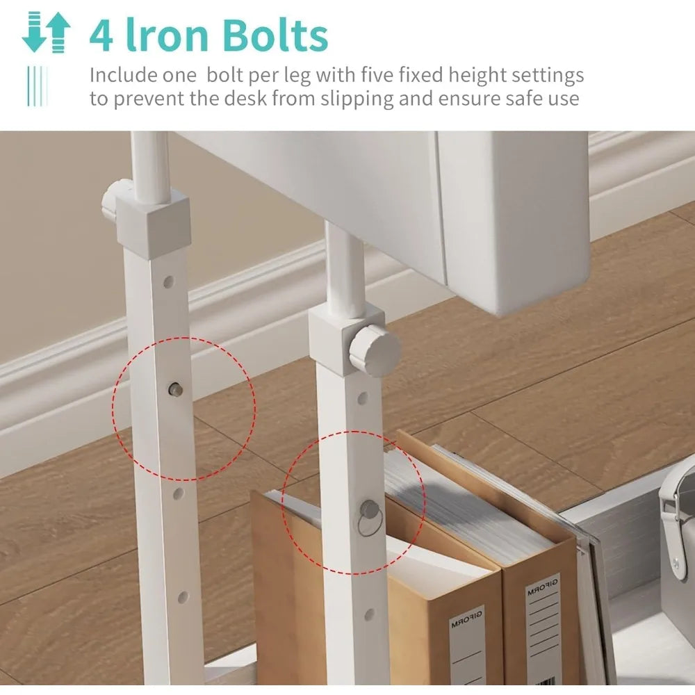 Portable Rolling Computer Desk - 40 Inch Adjustable Desk with 3 Fabric Drawers