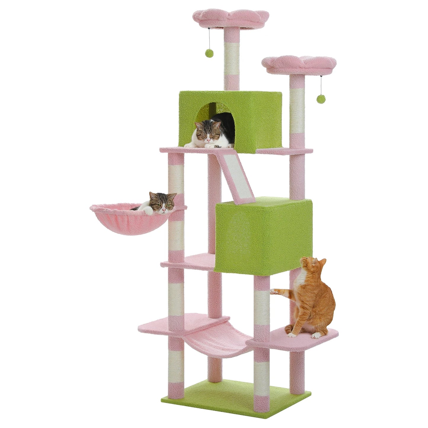 70.8" Multi-Level Cat Tower with 9 Scratching Areas, Plush Hammock and Perches
