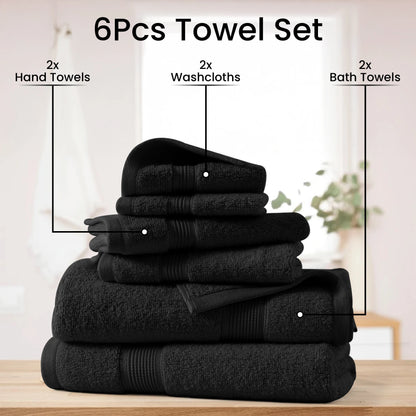 6-Piece Bath Towel Set – 100% Cotton,, Ultra-Soft & Absorbent