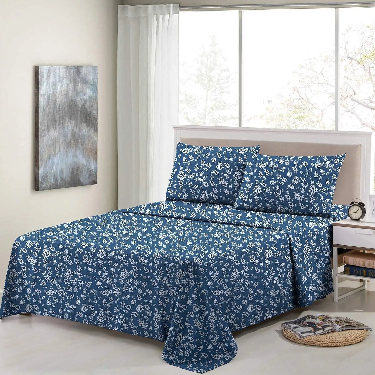 4Pc Floral Sheet Set – Soft Microfiber, Wrinkle-Free, Luxurious Printed Bed Sheets