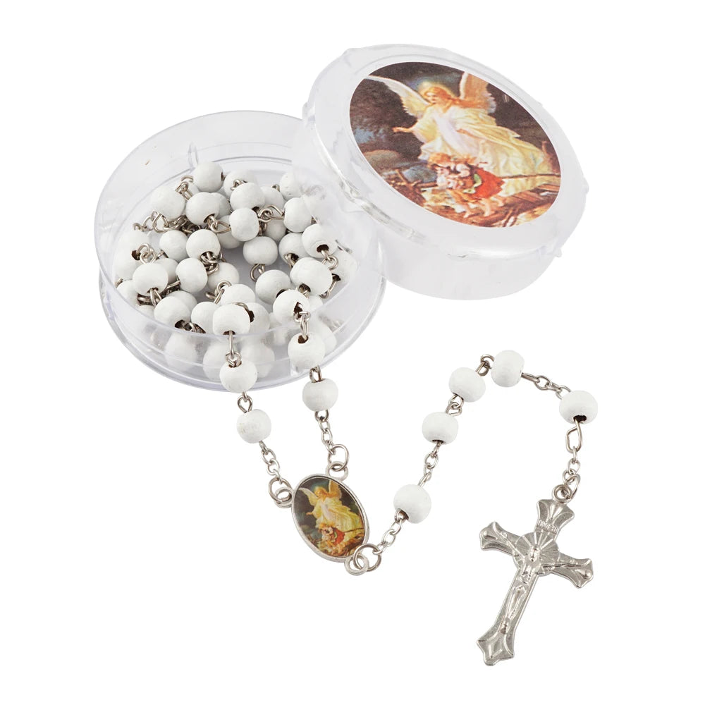 12 Pcs Guardian Angel, White Scented Wood Rosary Gifts and Party Favors