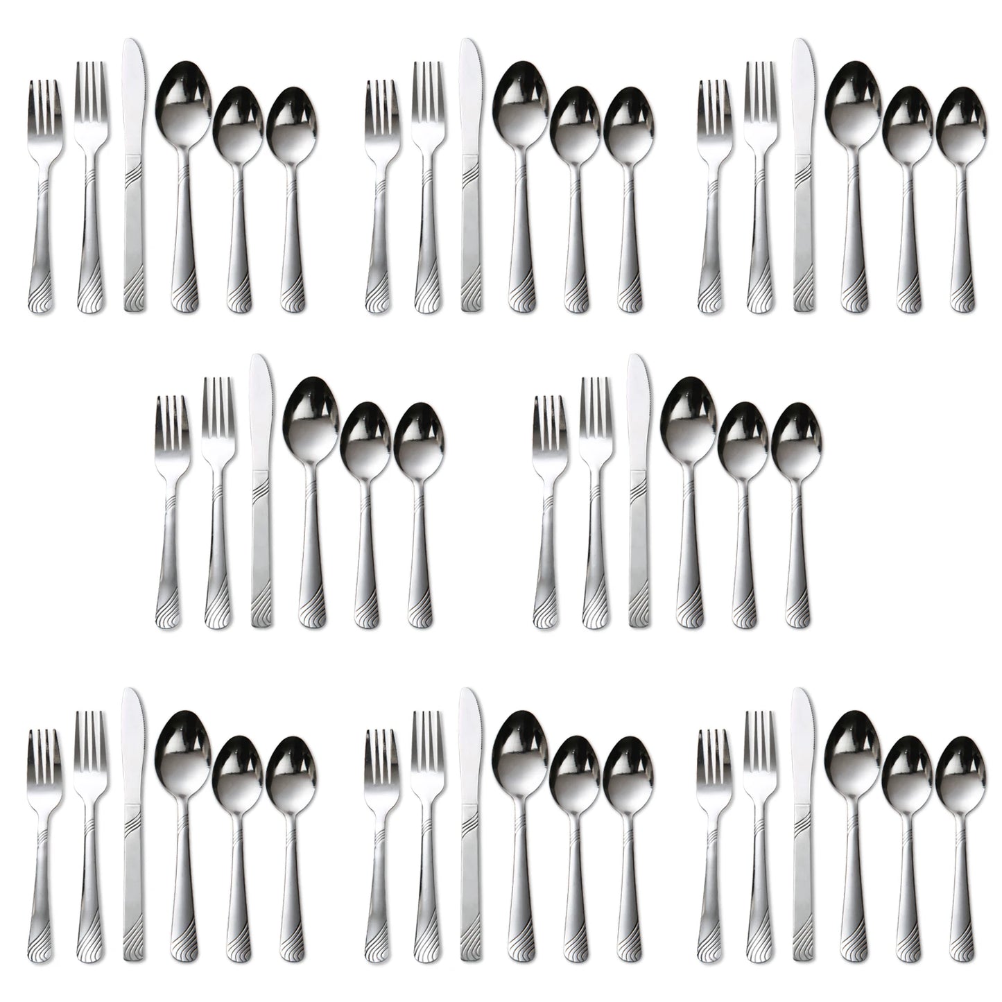 48Pcs Flatware Set, Contemporary Design, Polished, Stainless Steel Tableware