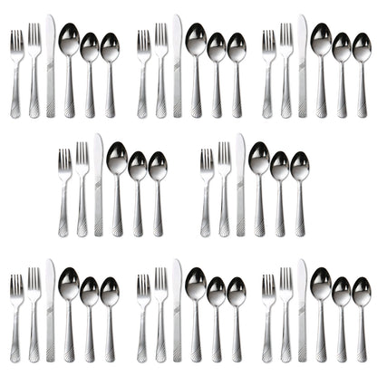 48Pcs Flatware Set, Contemporary Design, Polished, Stainless Steel Tableware