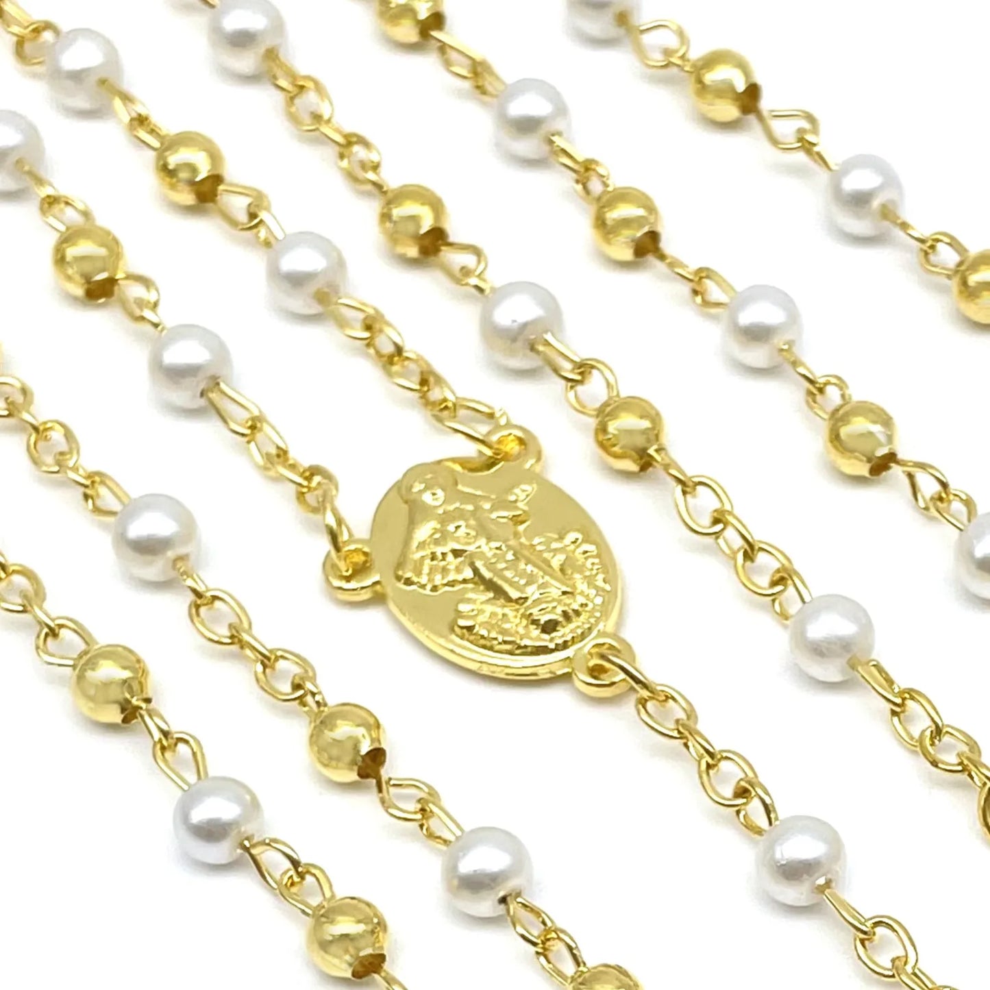 12 Pcs - Baptism Rosary White Gold Party Favors and Gifts