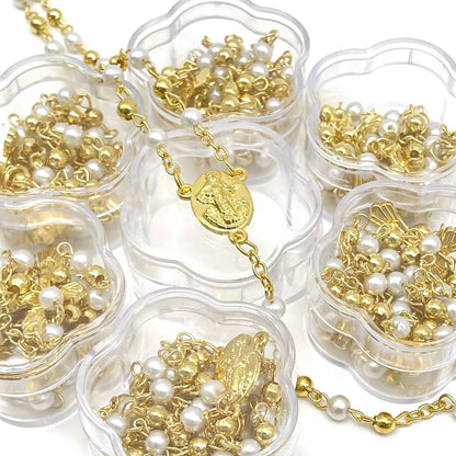 12 Pcs - Baptism Rosary White Gold Party Favors and Gifts