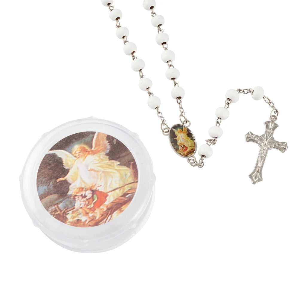 12 Pcs Guardian Angel, White Scented Wood Rosary Gifts and Party Favors