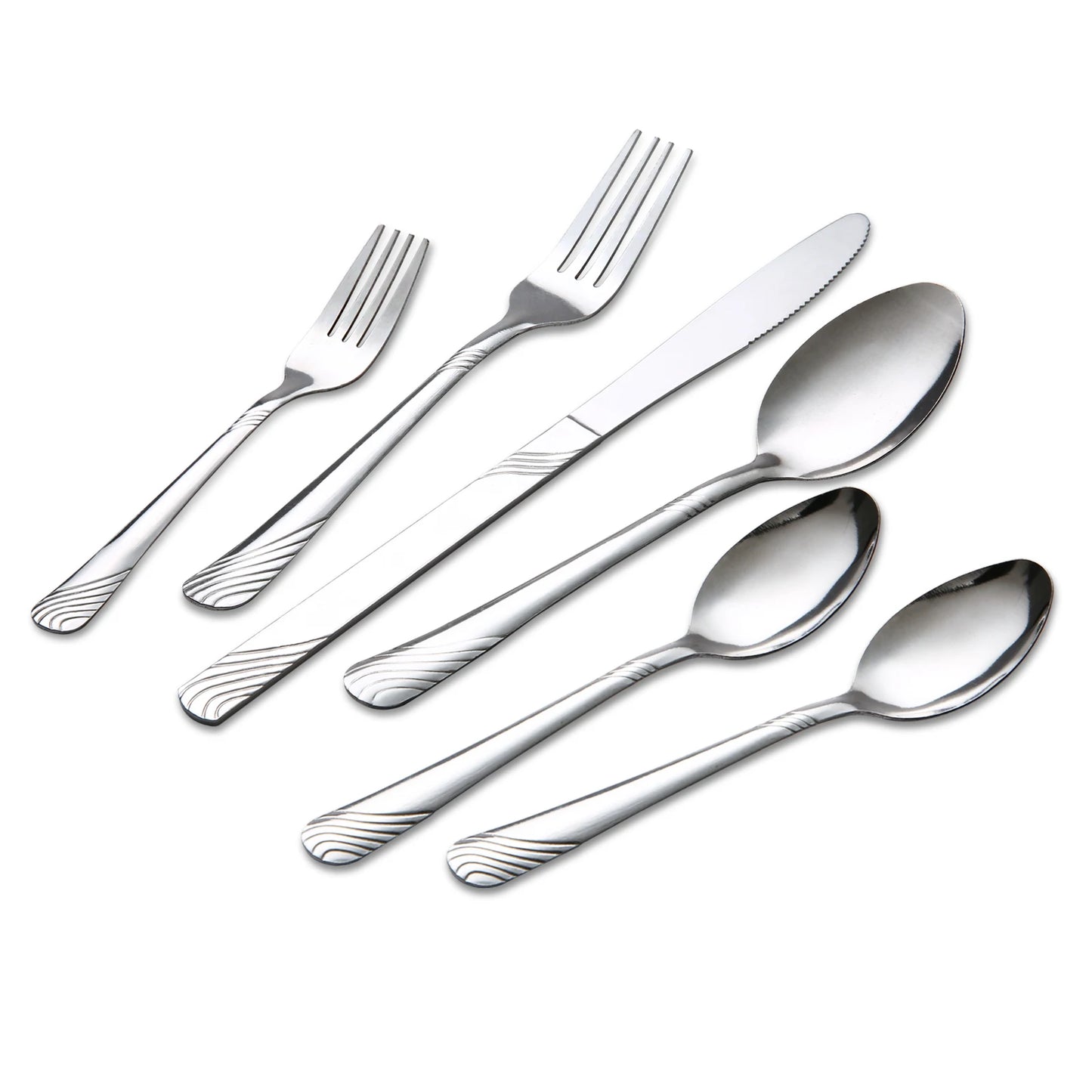 48Pcs Flatware Set, Contemporary Design, Polished, Stainless Steel Tableware