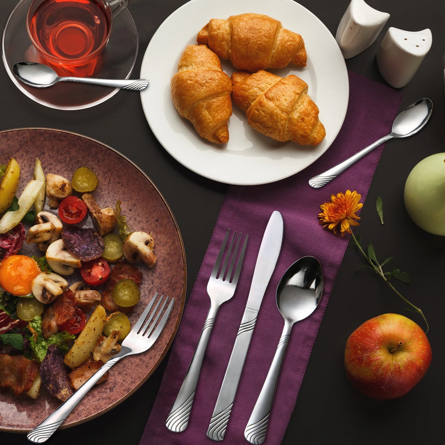 48Pcs Flatware Set, Contemporary Design, Polished, Stainless Steel Tableware