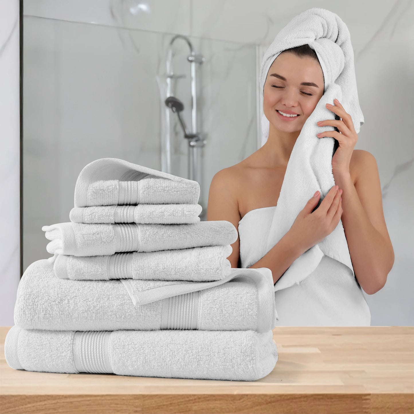 6-Piece Bath Towel Set – 100% Cotton,, Ultra-Soft & Absorbent