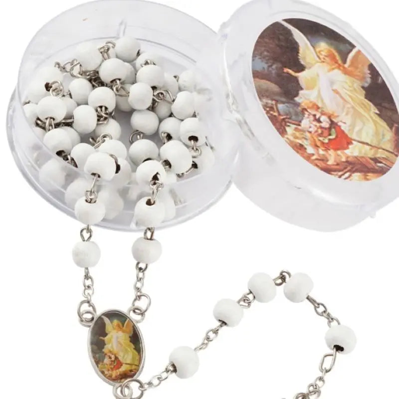 12 Pcs Guardian Angel, White Scented Wood Rosary Gifts and Party Favors