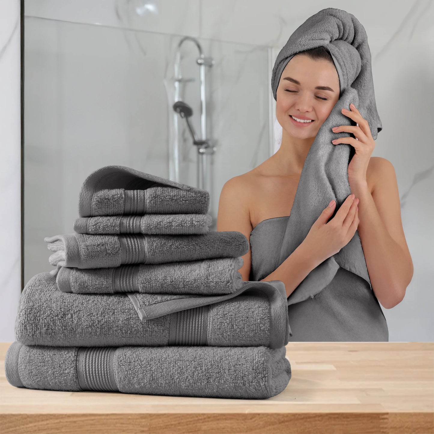 6-Piece Bath Towel Set – 100% Cotton,, Ultra-Soft & Absorbent