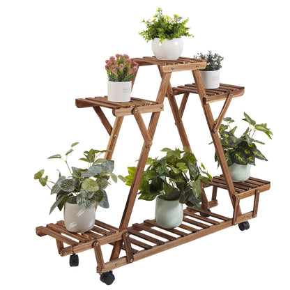 Triangular Wood Plant Shelf/Plant Stand with Wheels