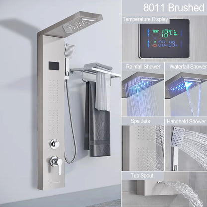 LED Light Shower Panel Waterfall Rain Digital Display Shower Faucet Set SPA Massage Jet Bathroom Column Mixer Tap Tower System