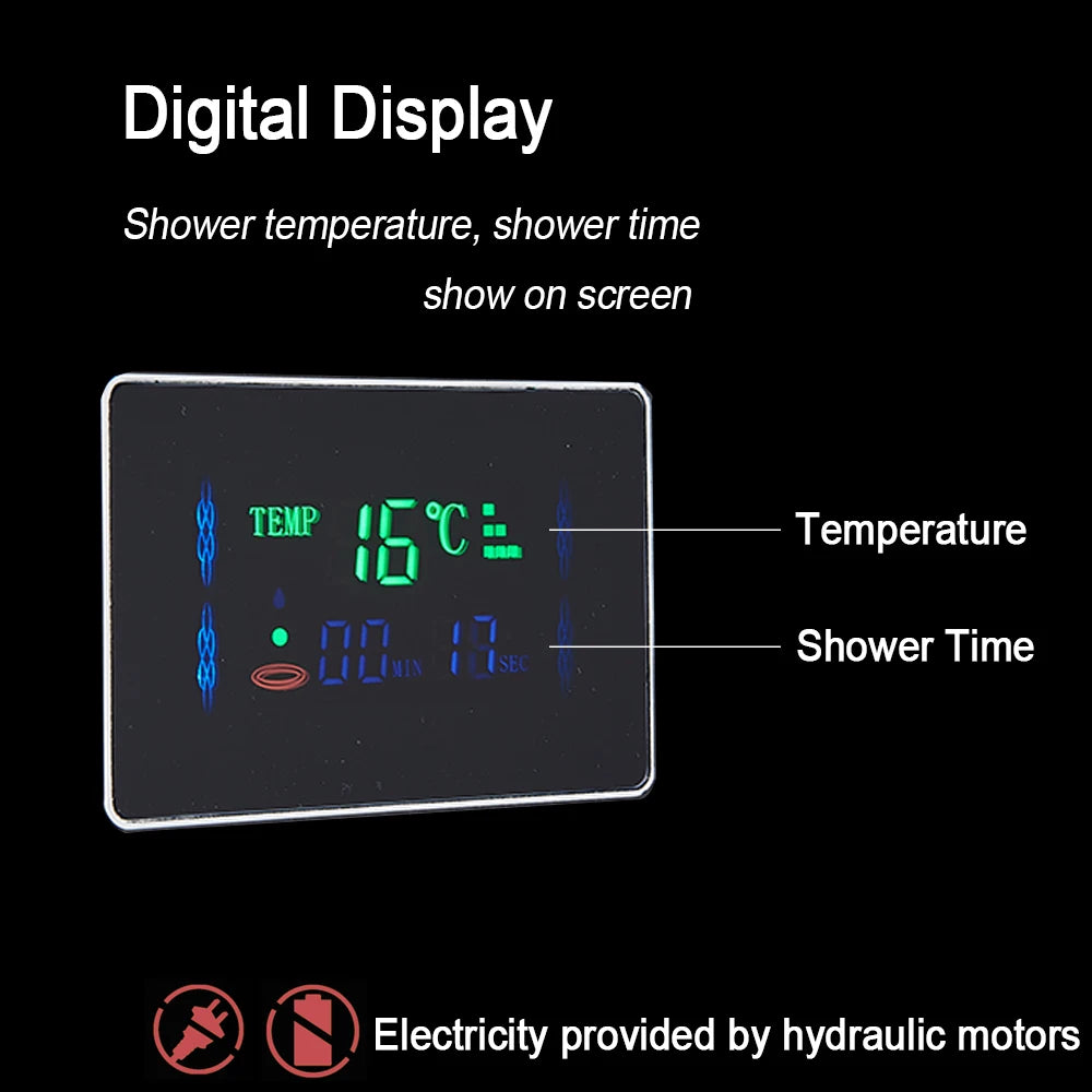 LED Light Shower Panel Waterfall Rain Digital Display Shower Faucet Set SPA Massage Jet Bathroom Column Mixer Tap Tower System