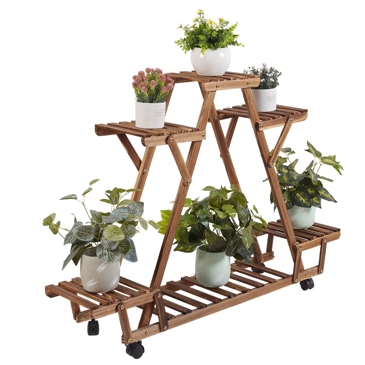 Triangular Wood Plant Shelf/Plant Stand with Wheels