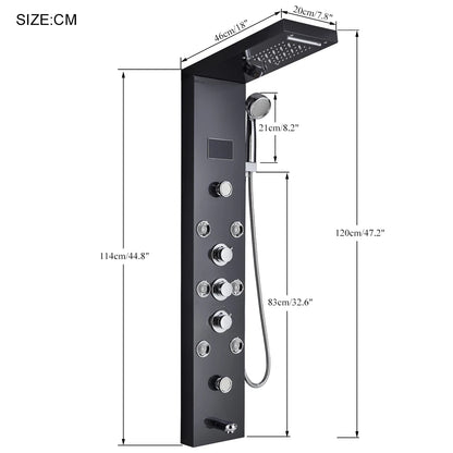 LED Light Shower Panel Waterfall Rain Digital Display Shower Faucet Set SPA Massage Jet Bathroom Column Mixer Tap Tower System