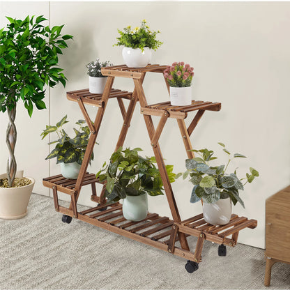 Triangular Wood Plant Shelf/Plant Stand with Wheels