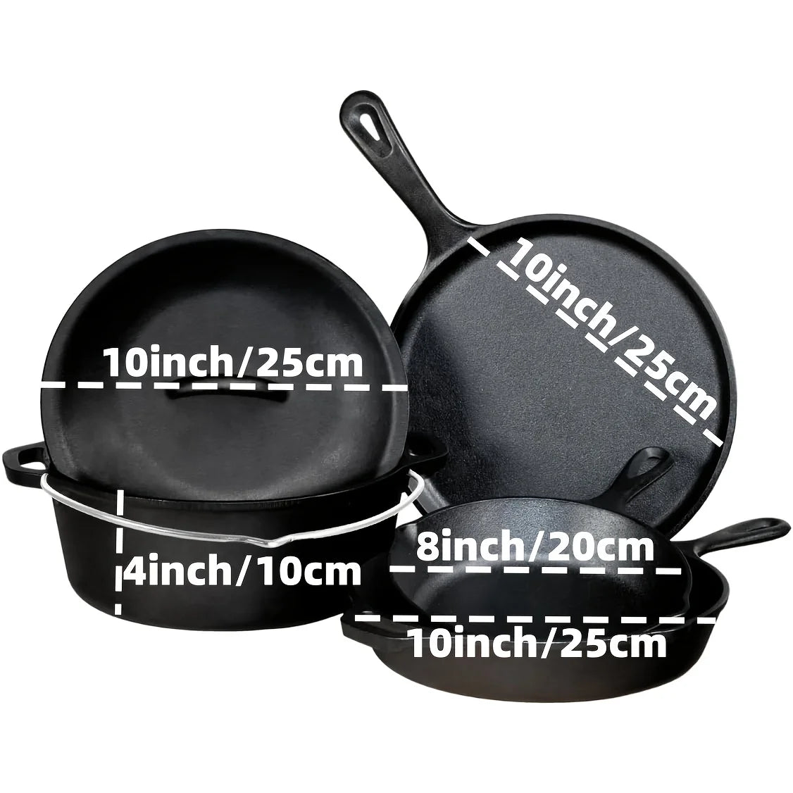 3PCS Cast Iron Skillet Set Pre-Seasoned, Heavy-Duty Pans Non-Stick Surface
