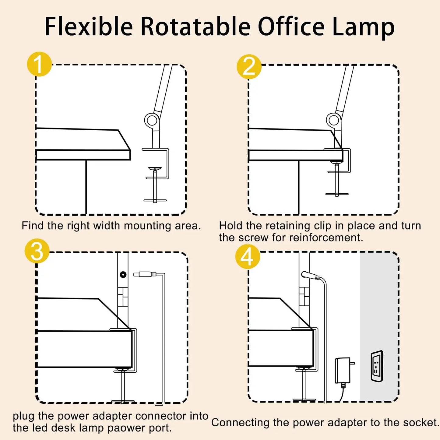 LED Desk Lamp with Clamp, Flexible 4 sections Swing Arm - Three light sources with 4 Color Modes & 5 Brightness Levels