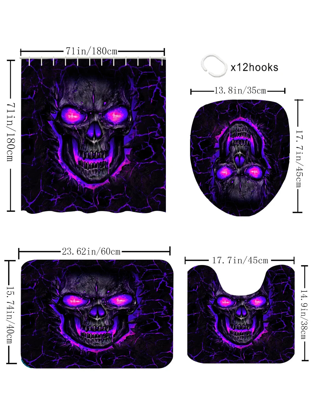 Purple Skull Bathroom Four-piece Set - Avant-garde Waterproof Shower curtain