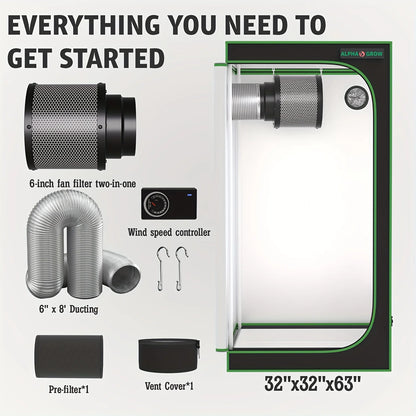 24"x24"x48" Grow Tent Kit With 6 Inch Air Carbon Filter, Australian Virgin Charcoal & Speed Controller