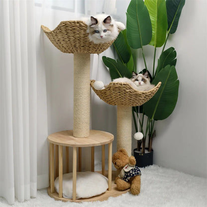 3-Tier Cat Tree Tower- Padded, Plush with Perches, Sisal Rope Scratching Posts and Hanging Toys