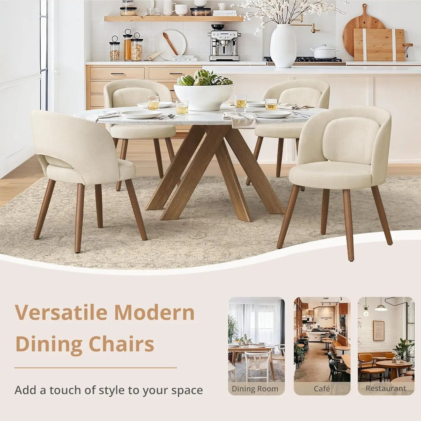 Set of 6, Modern Kitchen Chairs with Solid Wood Legs, Upholstered