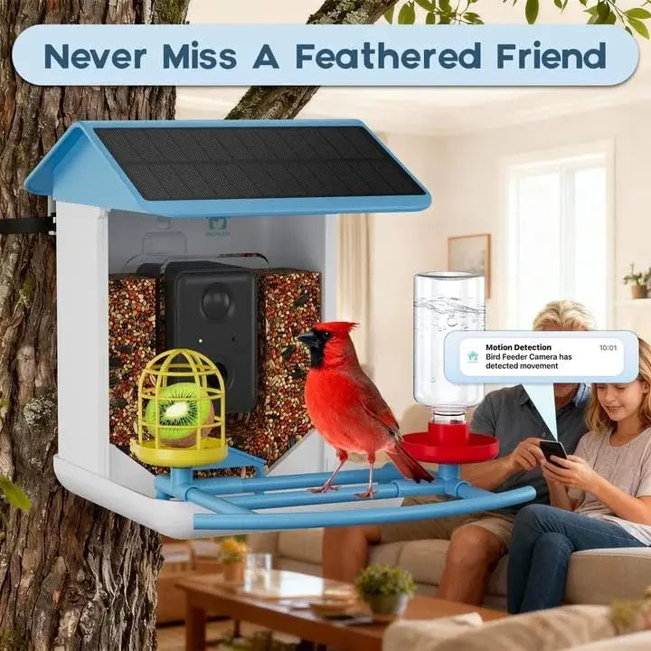 AI Bird Feeder includes Night Vision, Identifies 1100+ Birds, Live 2K HD View with 64GB Card & App Alerts