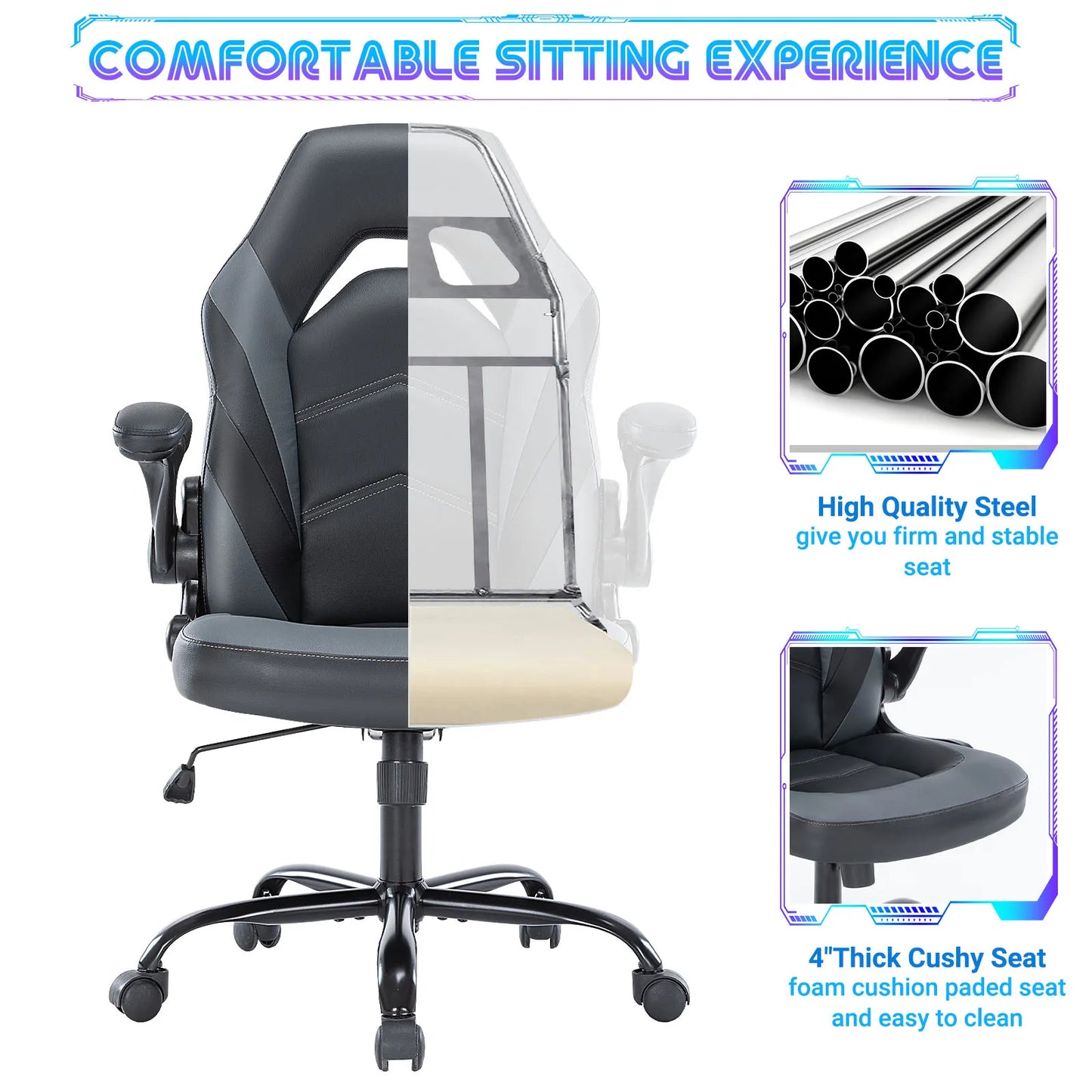 Computer/Gaming Chair, PU Leather with Flip-up Armrest