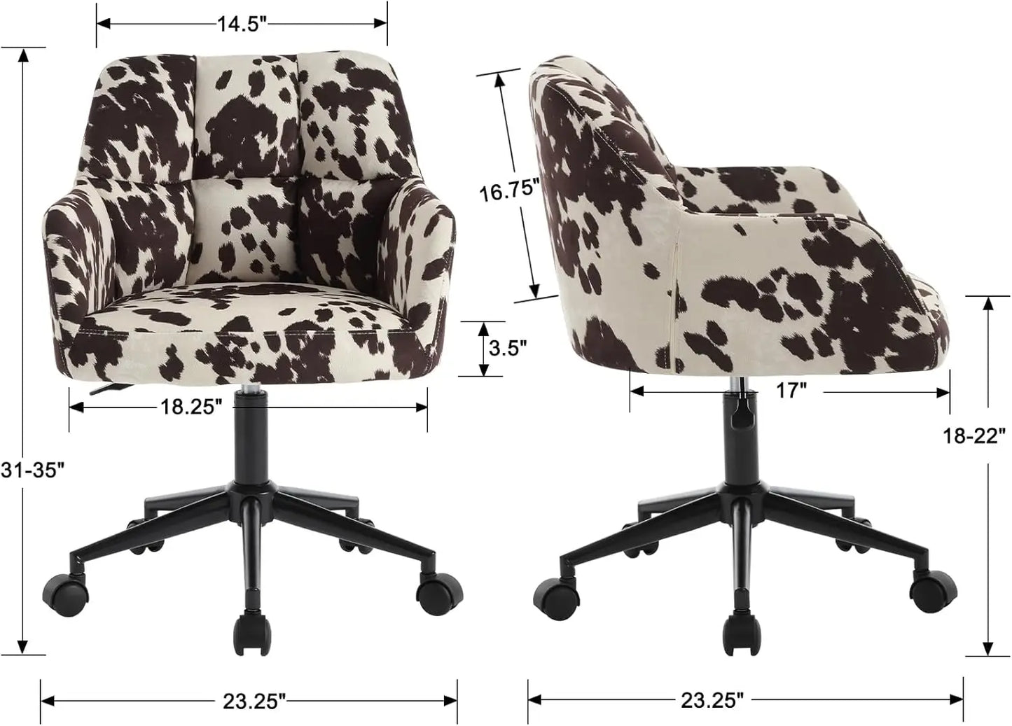 Cow Print Chair ,360°Swivel with Mid Back Support,  Armrest, Adjustable-Height and Upholstered