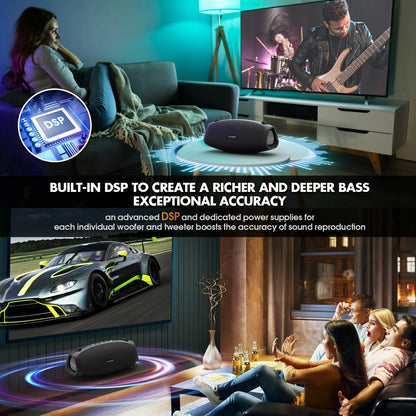 Wireless Bluetooth Speaker, Waterproof, Portable w/ Subwoofer Triple Passive Radiators-Deep Bass