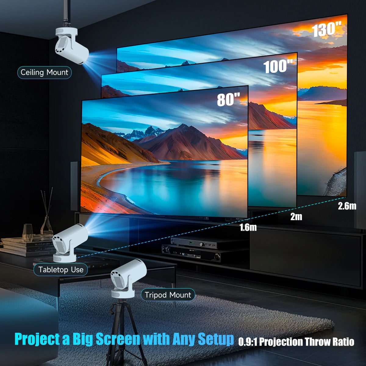 HY300 Pro + Projector w/ 5W Speaker, Built-in Android System, WiFi, and Remote Control