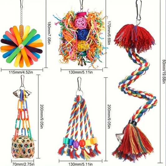 5 Piece  Colorful Bird Toys including a Swing and Climbing Rope