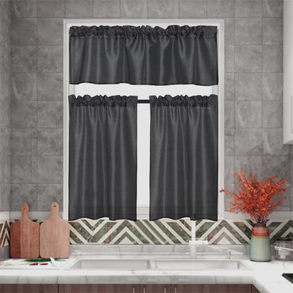 3 Panels Faux Silk Sheer Curtains w/Rod Pockets- Valance and 2 Tiers