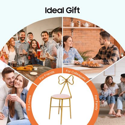 Elegant Pink Butterfly Backrest Chair with Soft Cushion, up to 220 lbs. Load w/Iron Frame