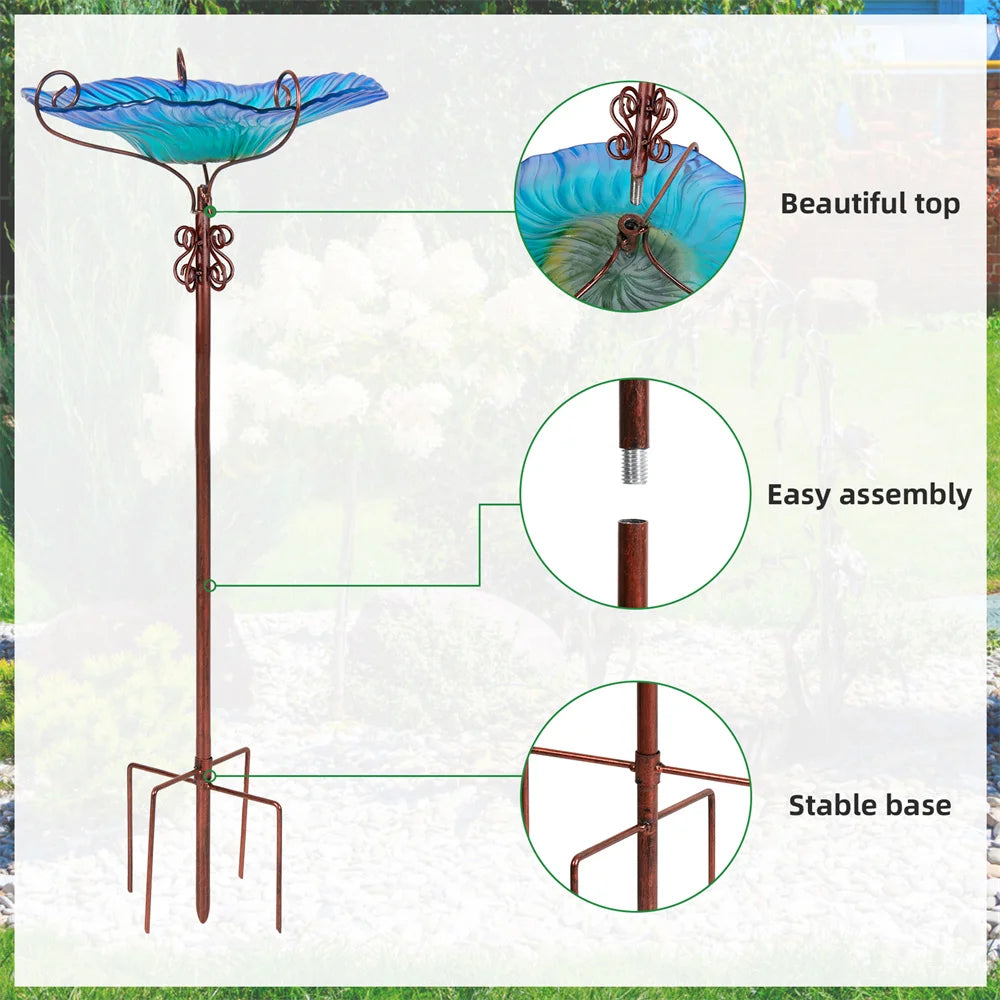 Large Outdoor Glass Bird Bath/Bird Feeder Bowl with stand