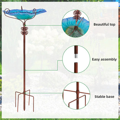 Large Outdoor Glass Bird Bath/Bird Feeder Bowl with stand