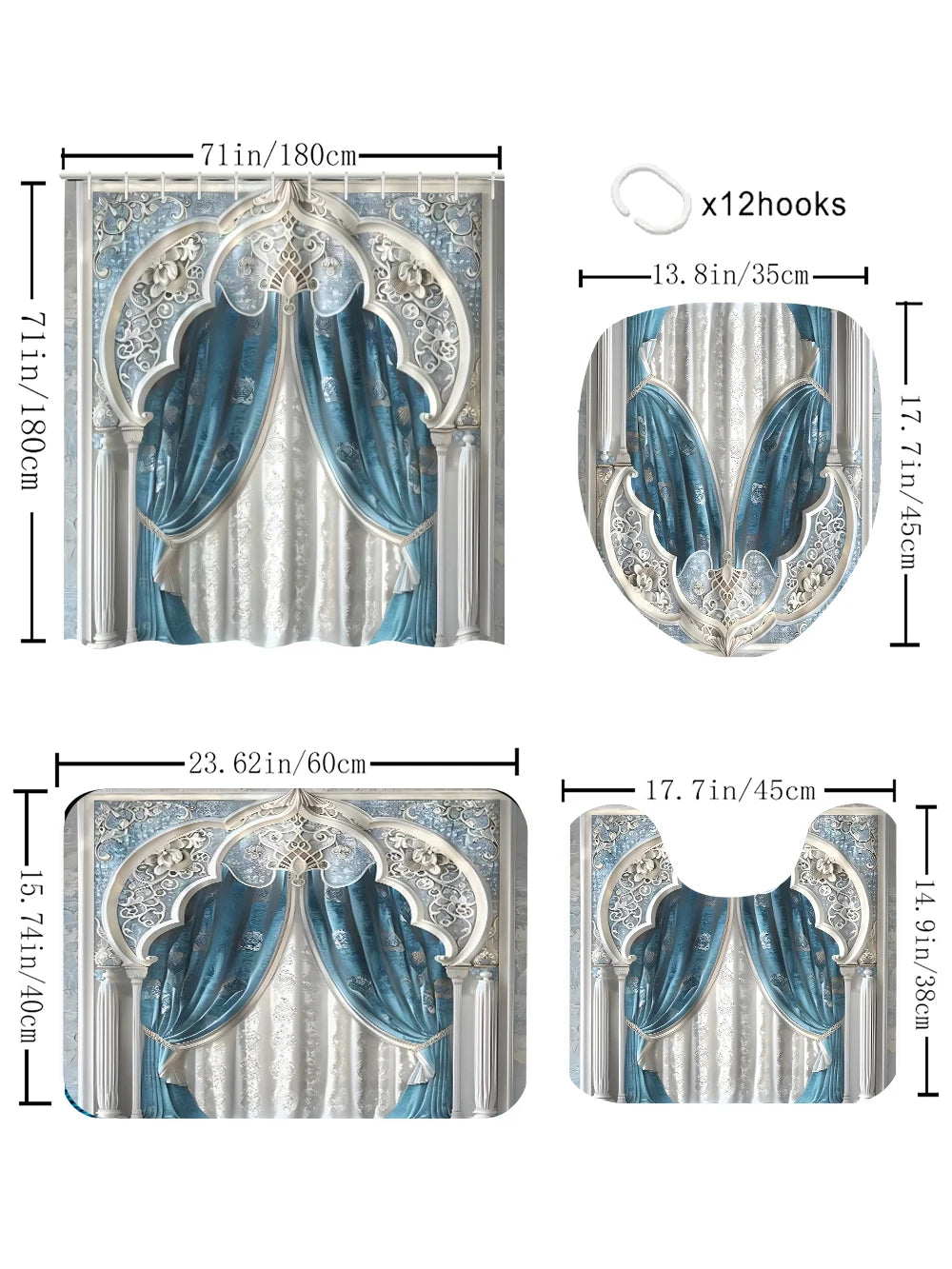 4pc Gorgeous Bath Curtain Set, 2D flat printed partition curtain