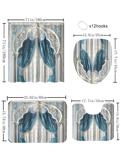 4pc Gorgeous Bath Curtain Set, 2D flat printed partition curtain