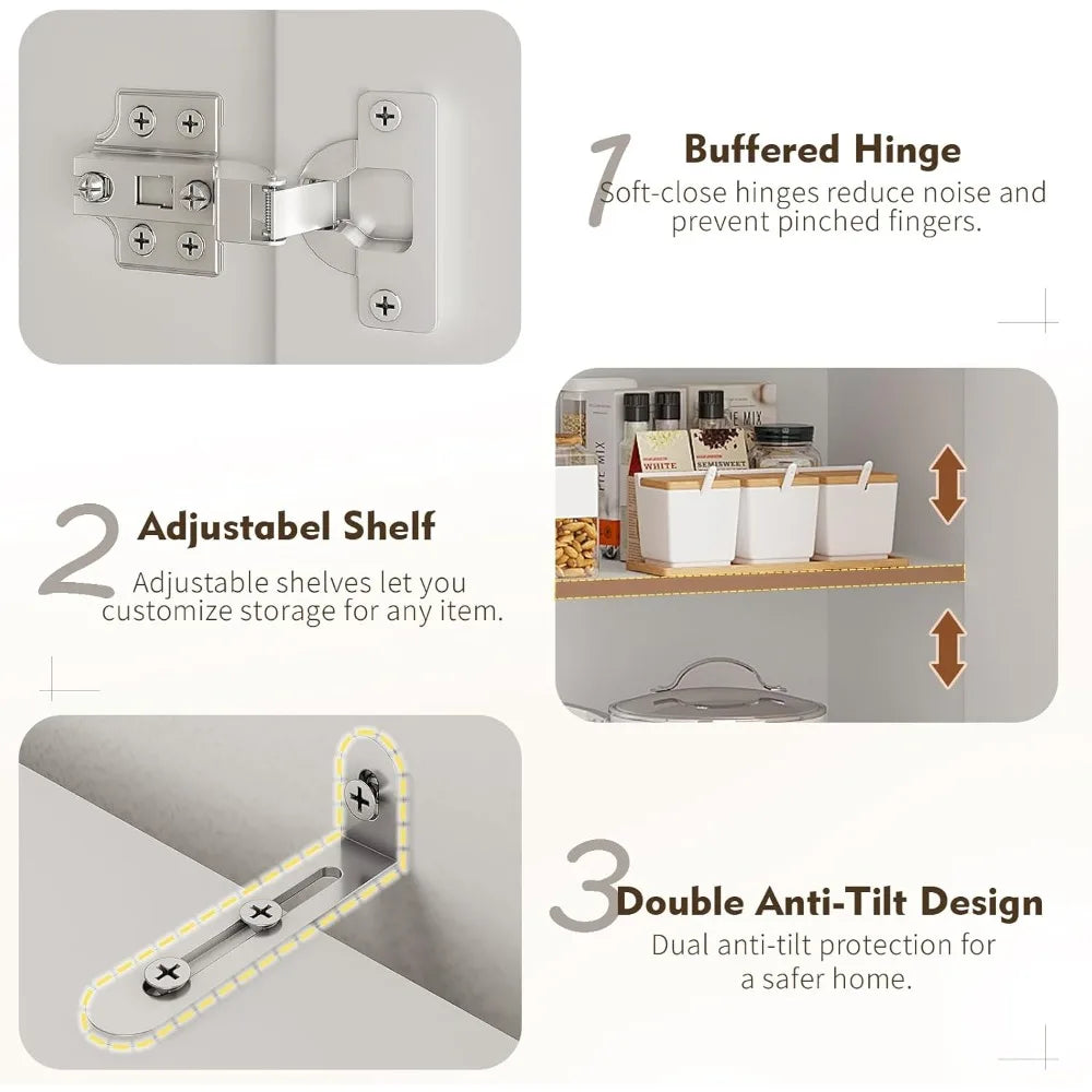 Freestanding Cabinet with Glass Doors, 78.7" H-63"W w/LED Lights, and Drawers