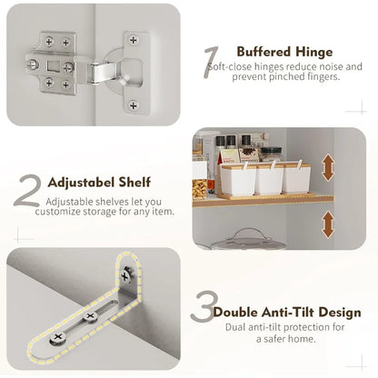 Freestanding Cabinet with Glass Doors, 78.7" H-63"W w/LED Lights, and Drawers