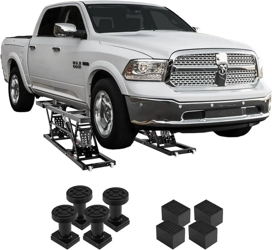 7000 LBS Capacity Portable Car Lift, 26.8" Max. Height, with Extended-Length Plates, Heavy-Duty, and Accessories