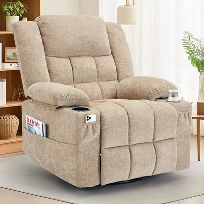 Swivel Rocker Recliner with Massage, Heating, and Cup Holder