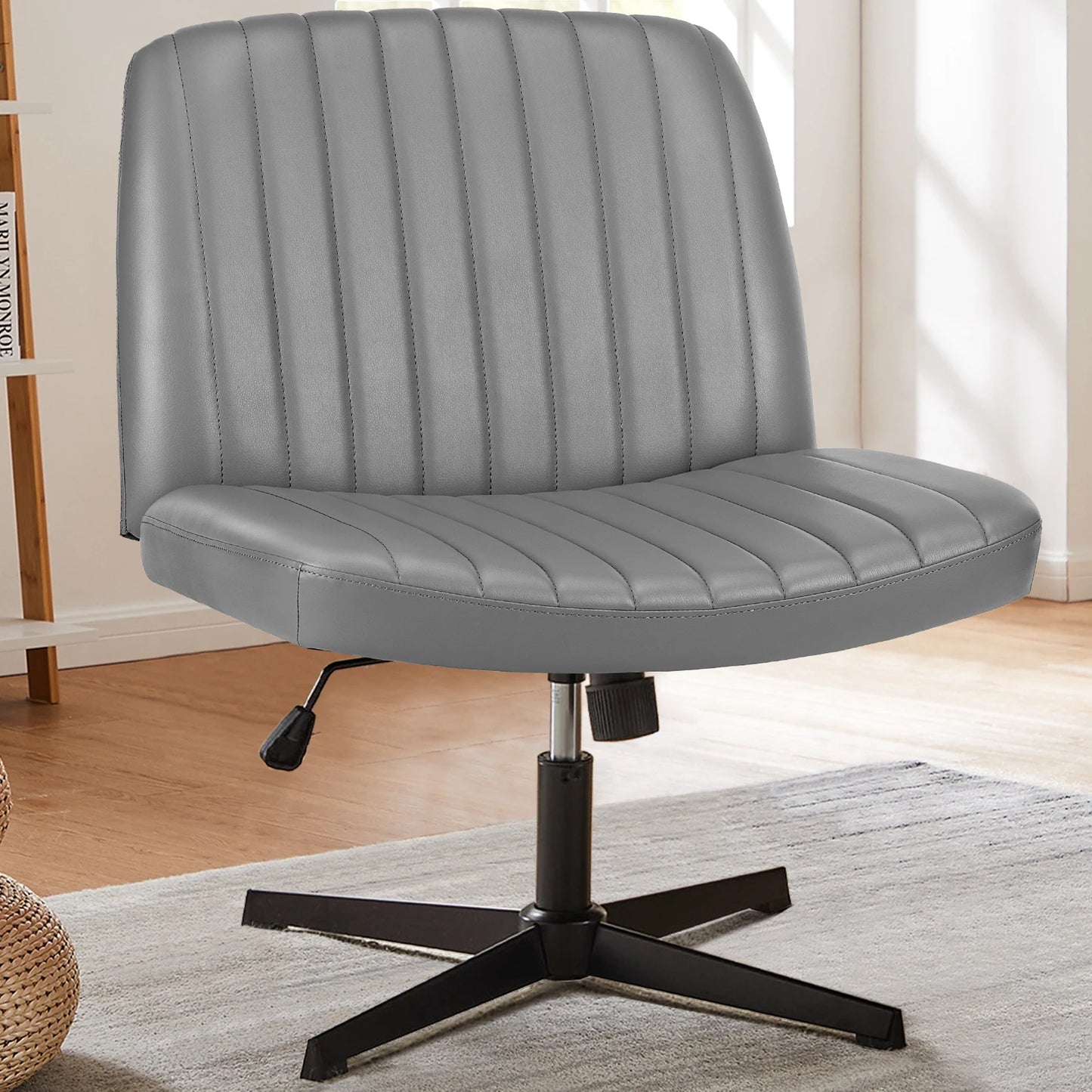 Cross Legged Desk Chair - Armless, Wide Seat and Back,  Adjustable
